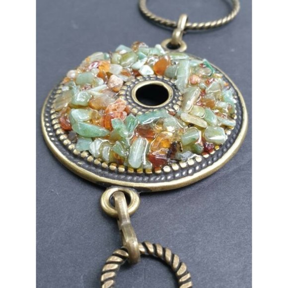 Womens Boho Silver Tone Belt W/ Medallion W/ Crushed Stone Accents Adjustable - Picture 2 of 12